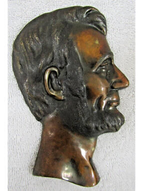 Gilded Bronze Abraham Lincoln 1960's Hanging Relief Bust Profile Signed Platt